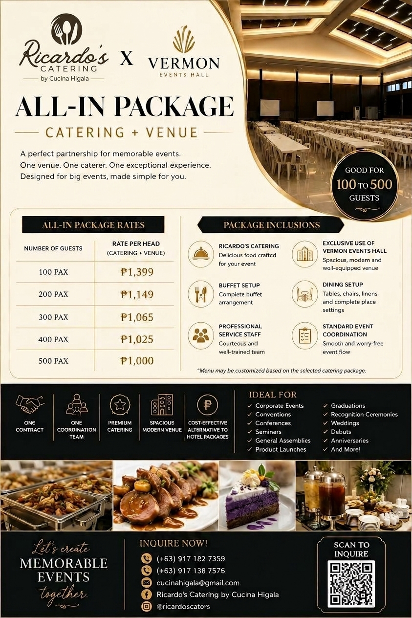 Ricardo's Catering x Vermon Events Hall All-In Package